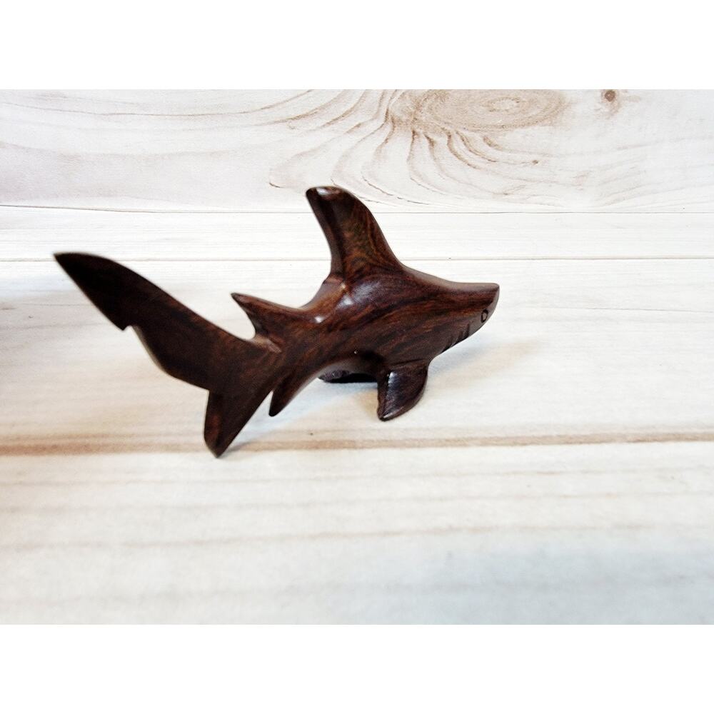 Vintage Hand Carved Mahogany Wood Shark 4.25" - Picture 4 of 10